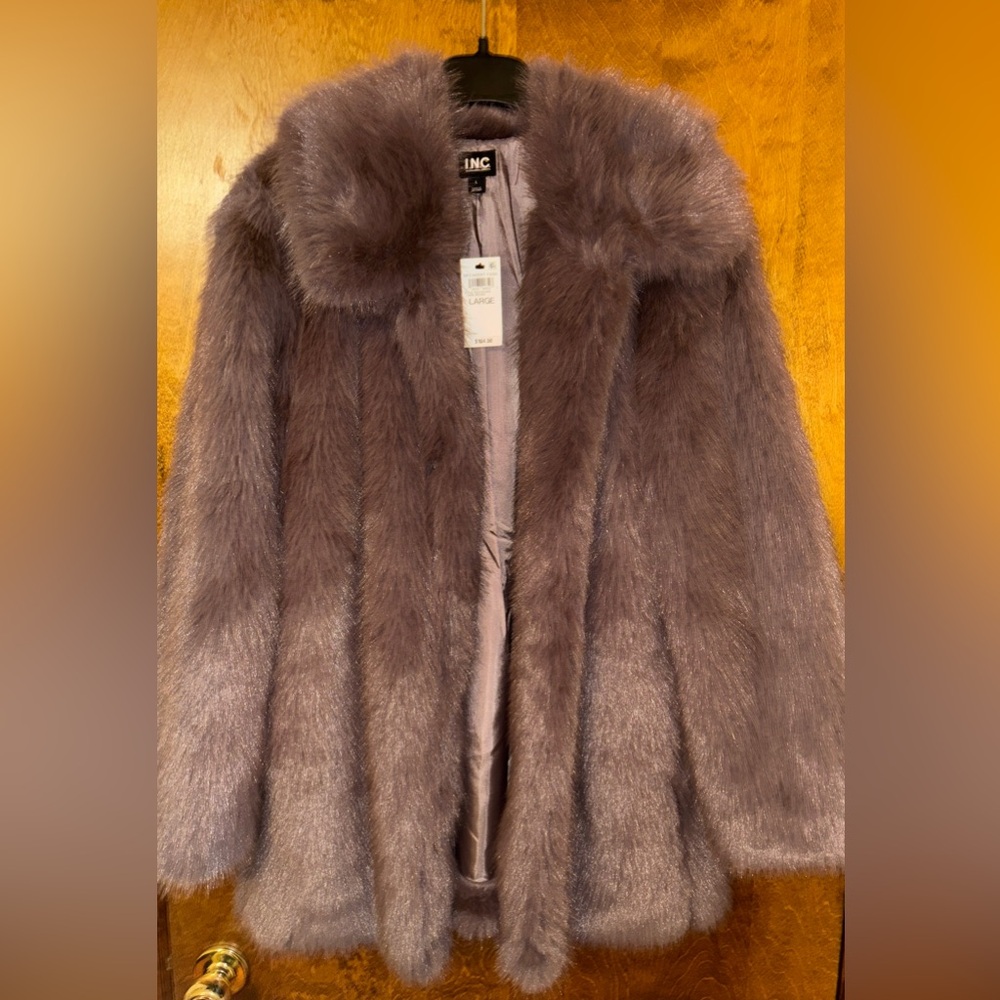 I.N.C International Concepts Women’s Lapel Faux Fur Coat